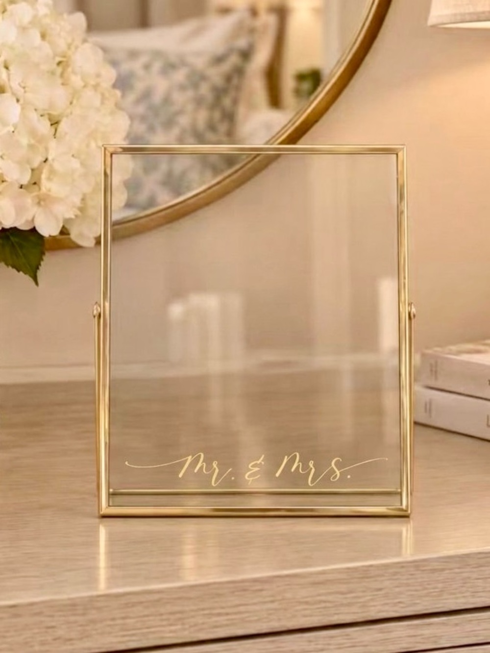 Gold Floating Picture Frame Mr. & Mrs. Wedding Home Decor NEW